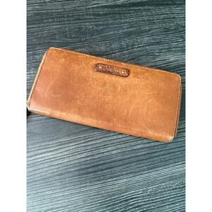 Cole Haan Carmel Leather Zip-Round Envelope Wallet